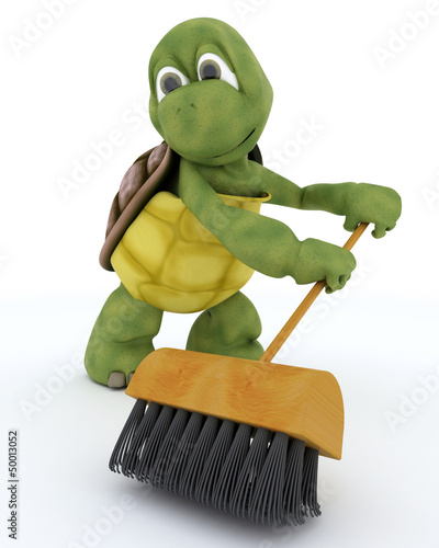 Illustration: tortoise sweeping with a brush tortoise sweeping with a brush
