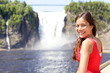 Quebec chute Montmorency falls and woman tourist