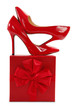 Red high heels pump shoes on gift