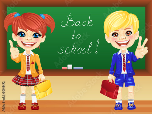 Vector: Vector smiling schoolchildren near blackboard Vector smiling schoolchildren near blackboard
