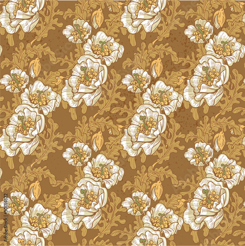 Vector: Seamless pattern of vintage grunge decorative white poppies Seamless pattern of vintage grunge decorative white poppies