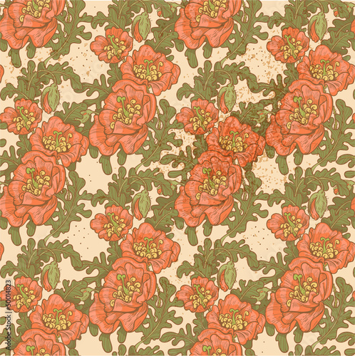 Vector: Seamless pattern of vintage decorative red poppies Seamless pattern of vintage decorative red poppies