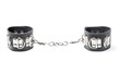 black leather handcuffs isolated on white background