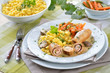 Geflügelrouladen mit Schinken-Lauchzwiebel-Füllung