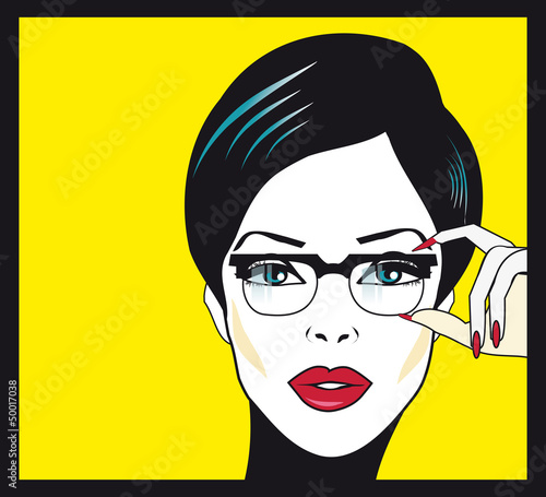 Photo: Eyewear glasses woman closeup portrait. Woman wearing glasses ho Eyewear glasses woman closeup portrait. Woman wearing glasses ho
