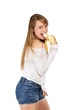 Woman eating banana