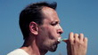 Man brushing his teeth, slow motion shot at 120fps