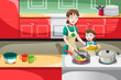 Vector: Mother daughter cooking Mother daughter cooking