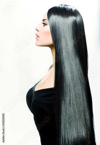 Photo: Beauty Girl with Long Straight Black Healthy Hair. Beauty Girl with Long Straight Black Healthy Hair.