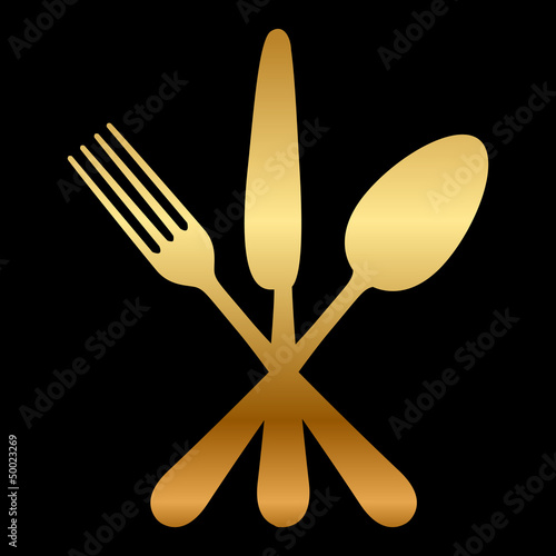 Vector: Vector illustration of gold cutlery icon Vector illustration of gold cutlery icon