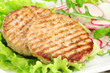 Grilled rabbit burgers with lettuce and radish salad