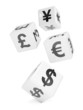 White dice with currency symbols