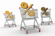 three shopping carts with percent sign.
