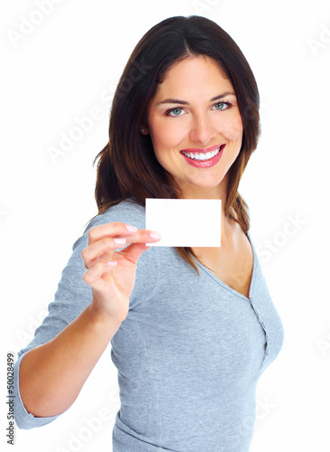 Photo: Woman with a card. Woman with a card.