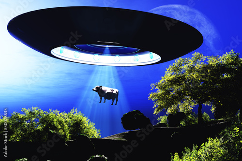 Illustration: Ufo Flying on Earth at Night over Field Ufo Flying on Earth at Night over Field
