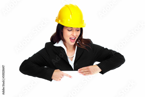 Photo: Worker contractor woman. Worker contractor woman.