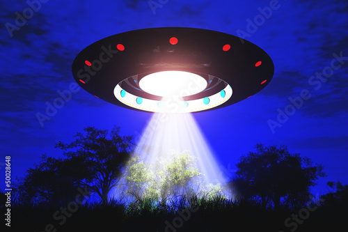 Illustration: Ufo Flying on Earth at Night over Field Ufo Flying on Earth at Night over Field