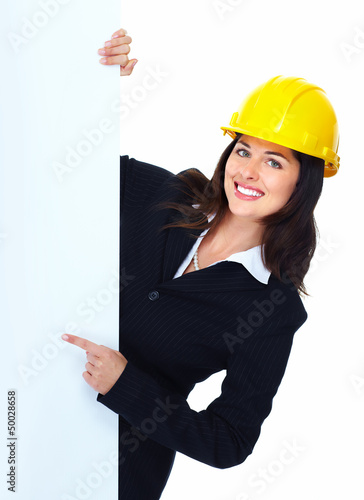Photo: Worker contractor woman. Worker contractor woman.