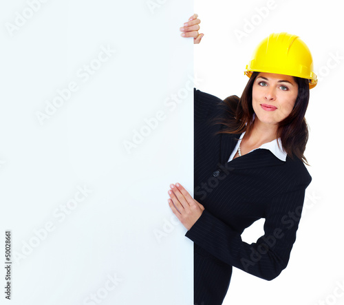 Photo: Worker contractor woman. Worker contractor woman.