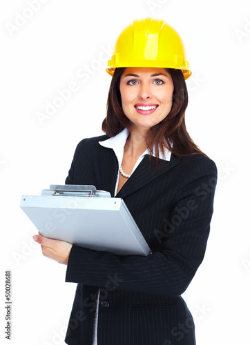 Photo: Worker contractor woman. Worker contractor woman.