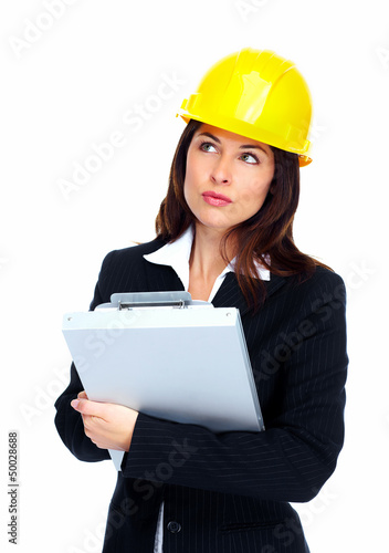 Photo: Worker contractor woman. Worker contractor woman.