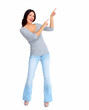 Happy woman showing a copyspace.