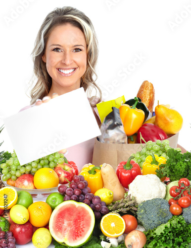 Photo: Happy woman with fruits. Happy woman with fruits.