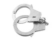 Steel metallic handcuffs isolated on white background