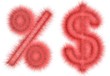 Symbol "%, $" from wool