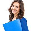 Businesswoman with folder, on white