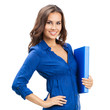 Businesswoman with blue folder, isolated