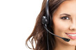 Support phone operator in headset, isolated