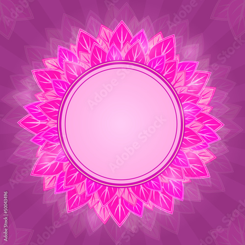Vector: Pink Flower Label on Purple Background Card Pink Flower Label on Purple Background Card