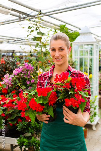 Photo: gardener in her green house flower shop gardener in her green house flower shop