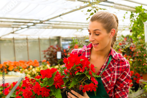 Photo: gardener in her green house flower shop gardener in her green house flower shop