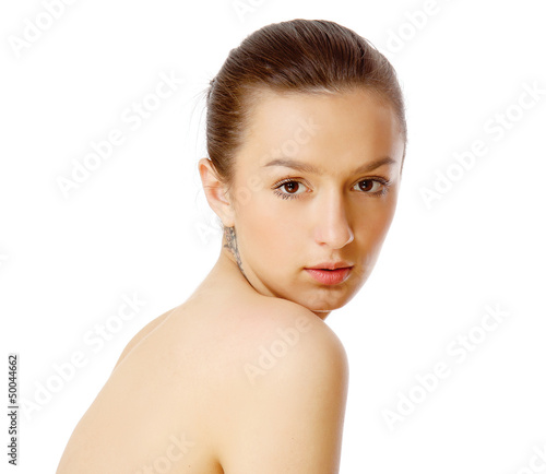Photo: A portrait of a beautiful woman isolated on white background A portrait of a beautiful woman isolated on white background