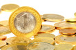 Coins over white background