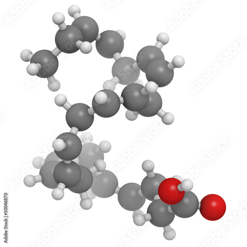 Illustration: Omega-3 fatty acid docosahexaenoic acid, molecular model. Omega-3 fatty acid docosahexaenoic acid, molecular model.