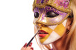 woman in violet carnival mask