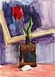 still life with flower. gouache painting
