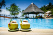 Pina colada drink in front of pool
