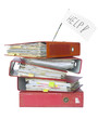 stack of office folders, overwork concept, isolated