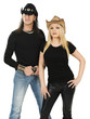 Couple with cowboy hats and blank black shirts