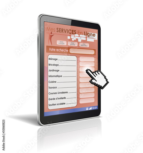 Illustration: tablette tactile 3d : services en ligne tablette tactile 3d : services en ligne