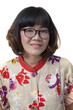 .close up face of forty years old asian woman wearing eyes glass