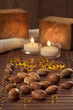 Photo: seeds of argan with yellow cosmetic pearl seeds of argan with yellow cosmetic pearl