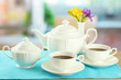 Beautiful tea service on table