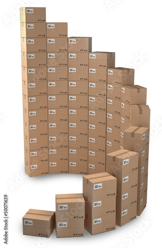Illustration: Rising sales, Cardboard boxes concept Rising sales, Cardboard boxes concept