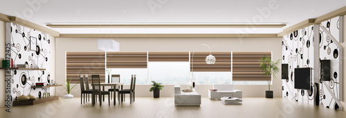 Illustration: Interior of modern apartment panorama 3d render Interior of modern apartment panorama 3d render