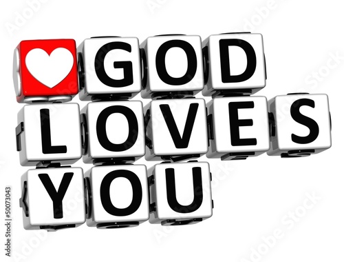 Illustration: 3D God Loves You Button Click Here Block Text 3D God Loves You Button Click Here Block Text